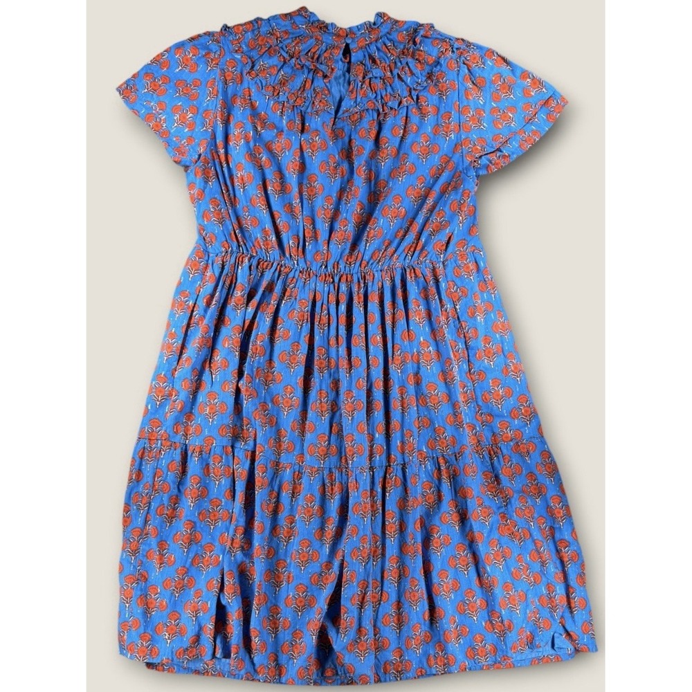 Boden Dress 12 Blue Block Print Metallic Smocked Ruffle Tiered Midi Cotton - Picture 5 of 5